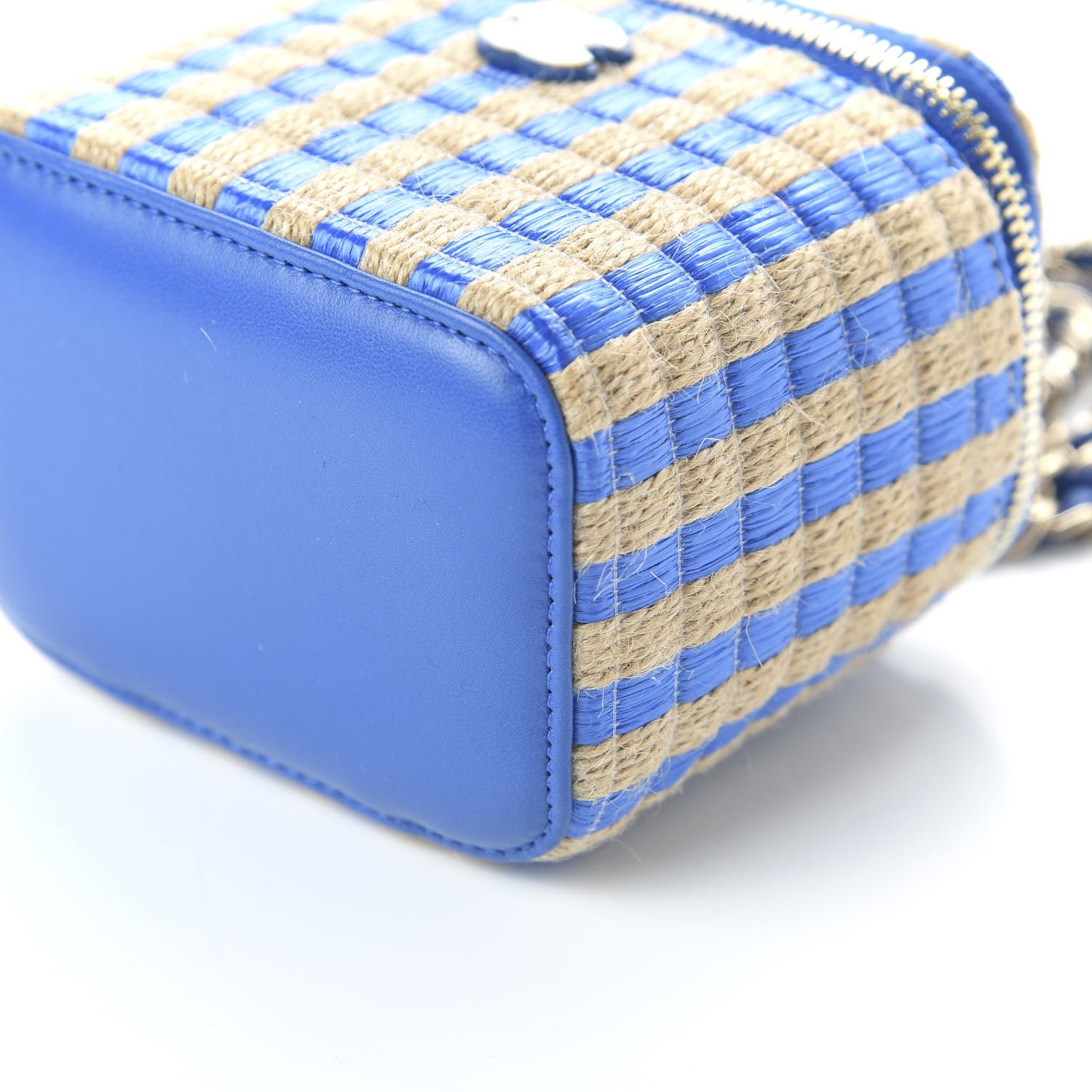 Chanel Raffia Jute Striped Mini Vanity Case With Chain Blue Beige 7 of 11