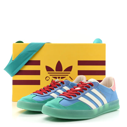 Gucci X ADIDAS Silk Duchesse Demetra Rubber Womens Gazelle Sneakers 7.5 Jade Capri Avio Off White 10 of 10