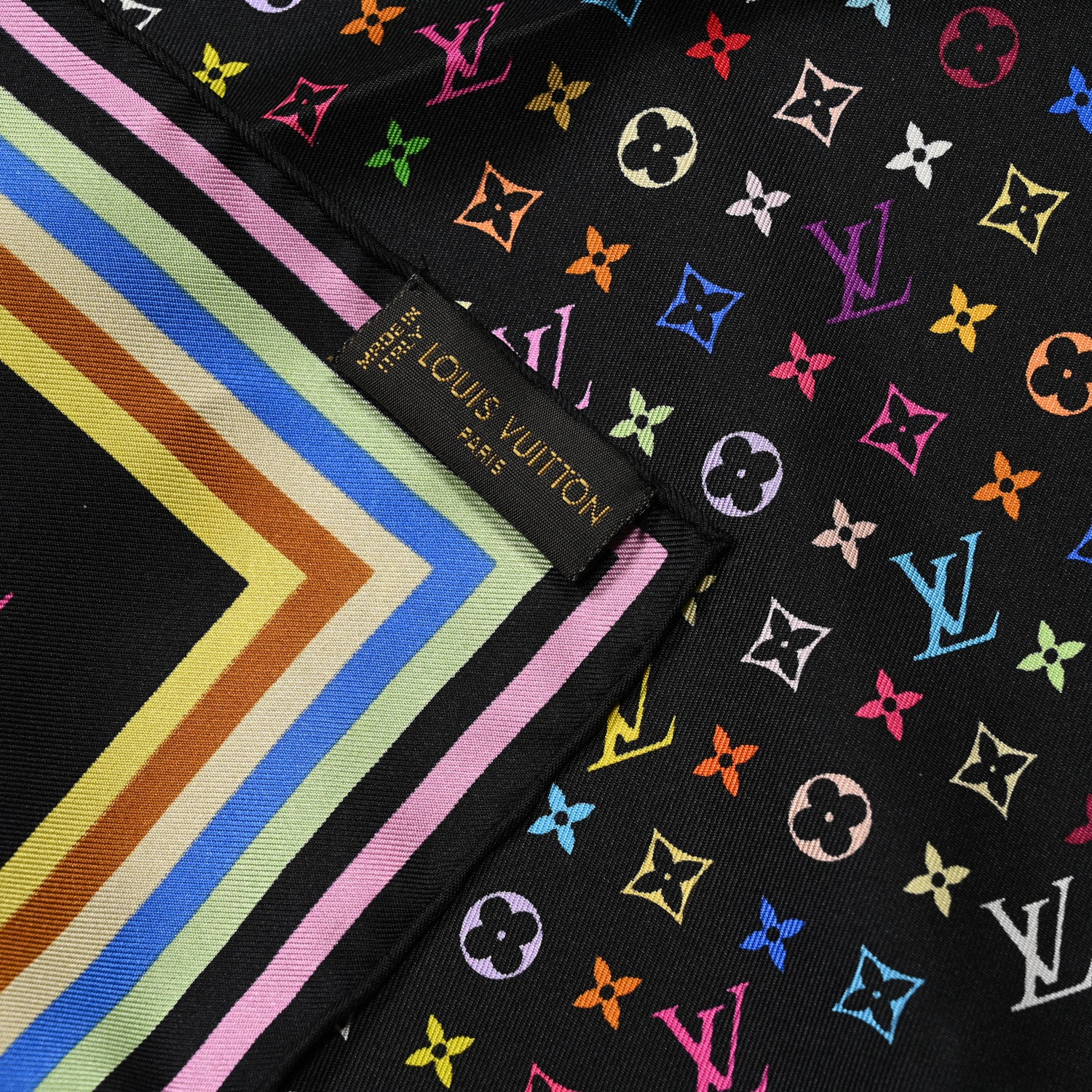 Louis Vuitton Silk Monogram Multicolor Square Scarf Black 3 of 3