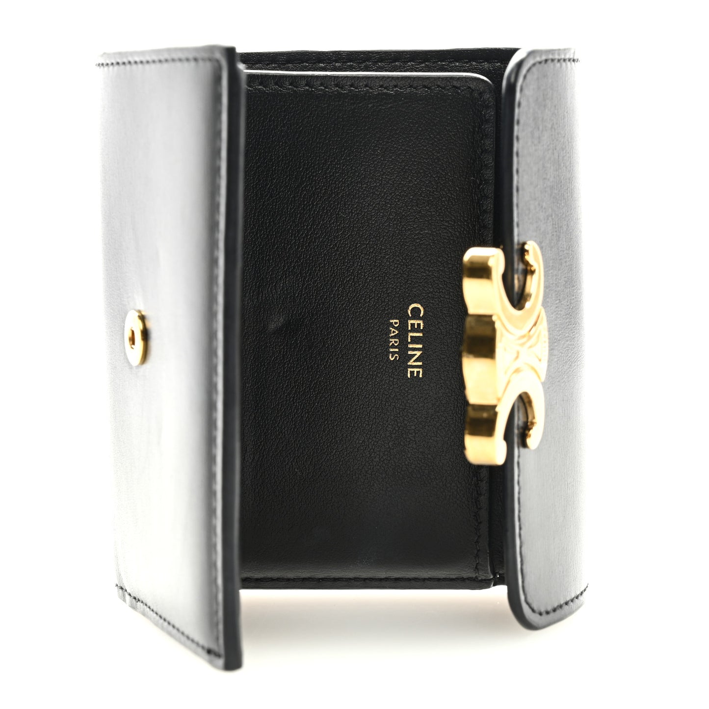 Calfskin Compact Triomphe Wallet With Coin Purse Black