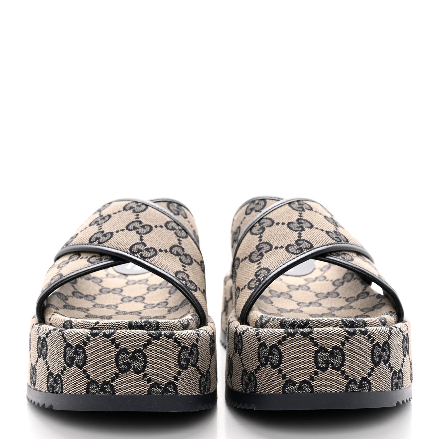 Monogram Criss Cross Platform Slide Sandals 36 Beige Blue