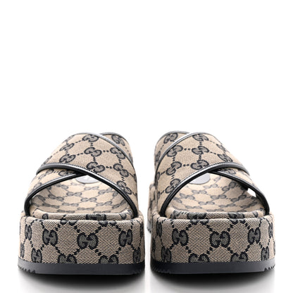 Gucci Monogram Criss Cross Platform Slide Sandals 36 Beige Blue 2 of 9