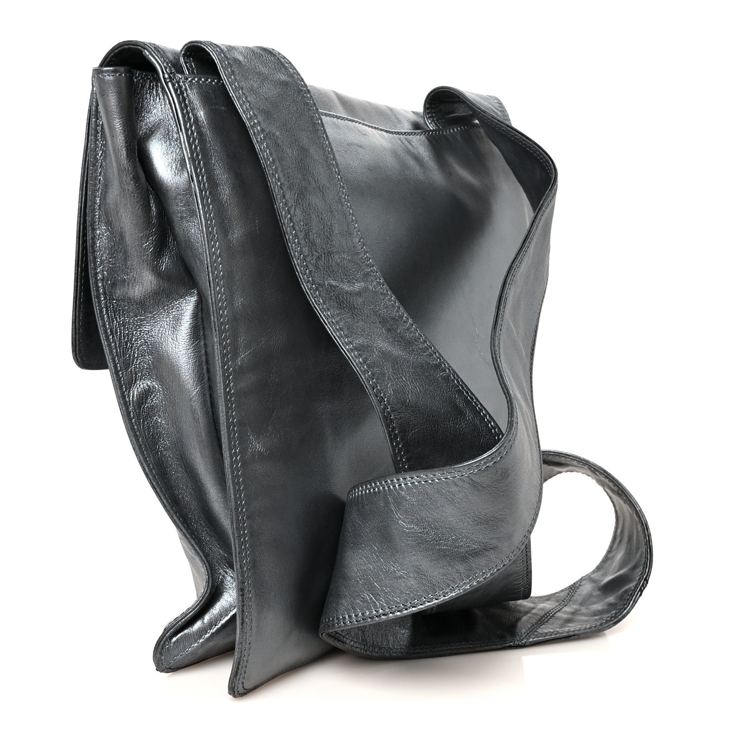 Metallic Lambskin Logo Messenger Silver
