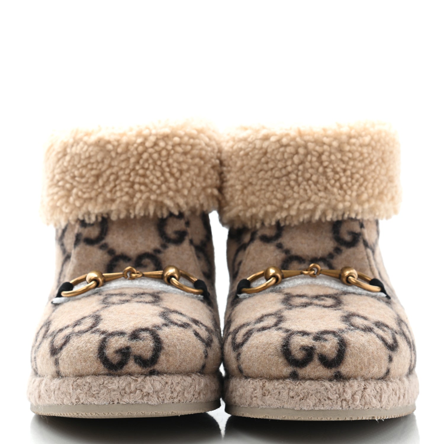 Gucci Covered Wool GG Monogram Womens Fria Horsebit Ankle Boots 36.5 Beige Ebony Butterscotch 2 of 9
