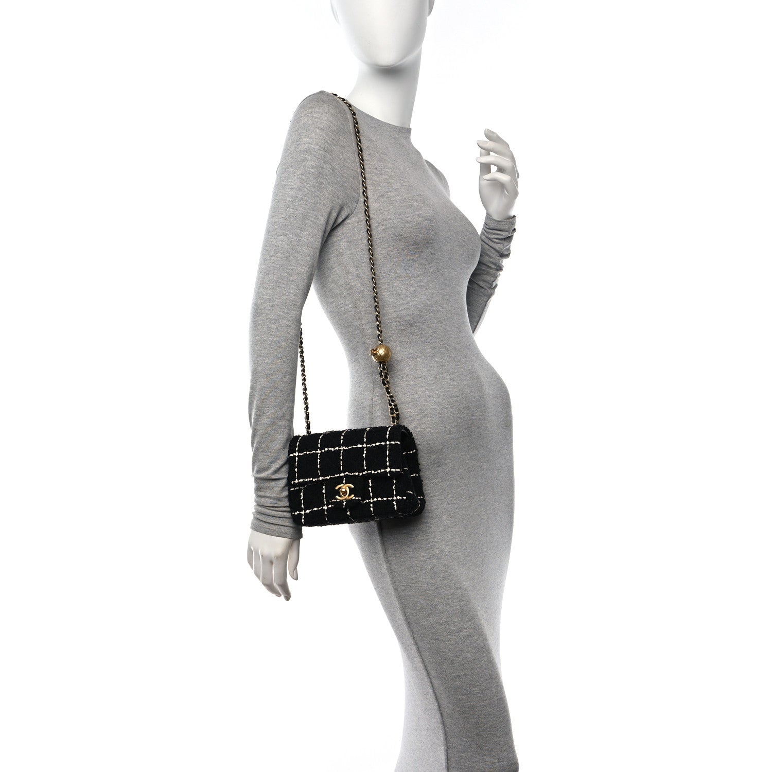 Chanel Tweed Quilted Mini Pearl Crush Flap Black White 2 of 10