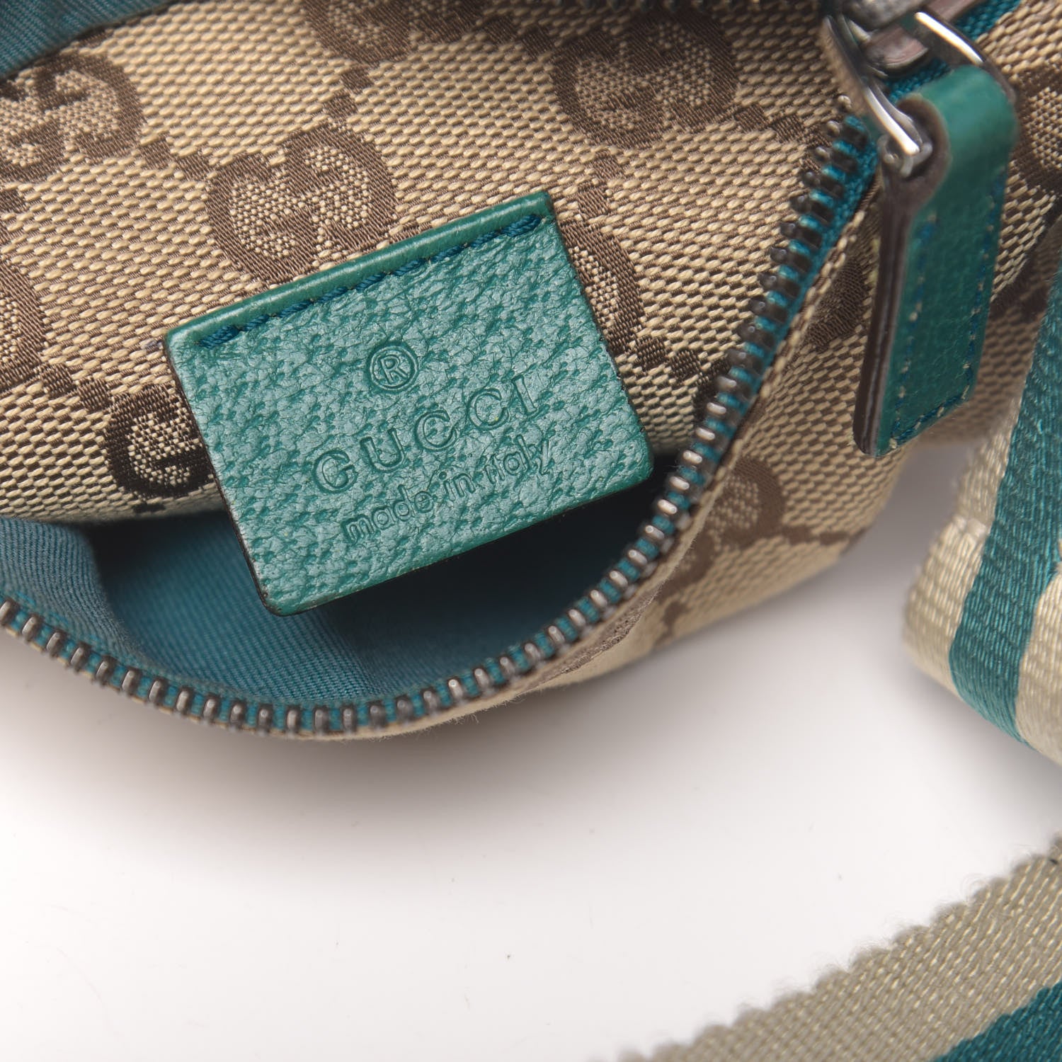 Gucci GG Monogram Web Double Pocket Belt Bag Turquoise 6 of 11