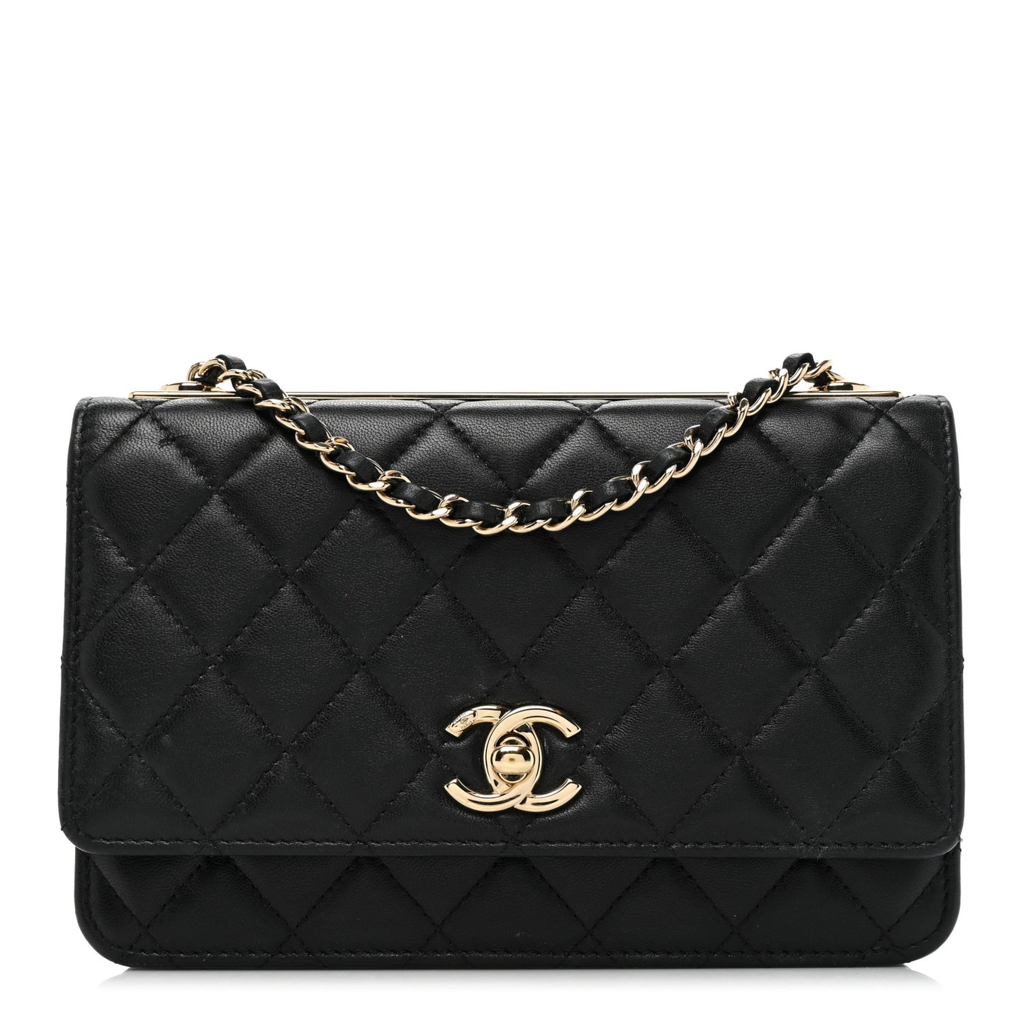 Lambskin Quilted Trendy CC Wallet On Chain WOC Black