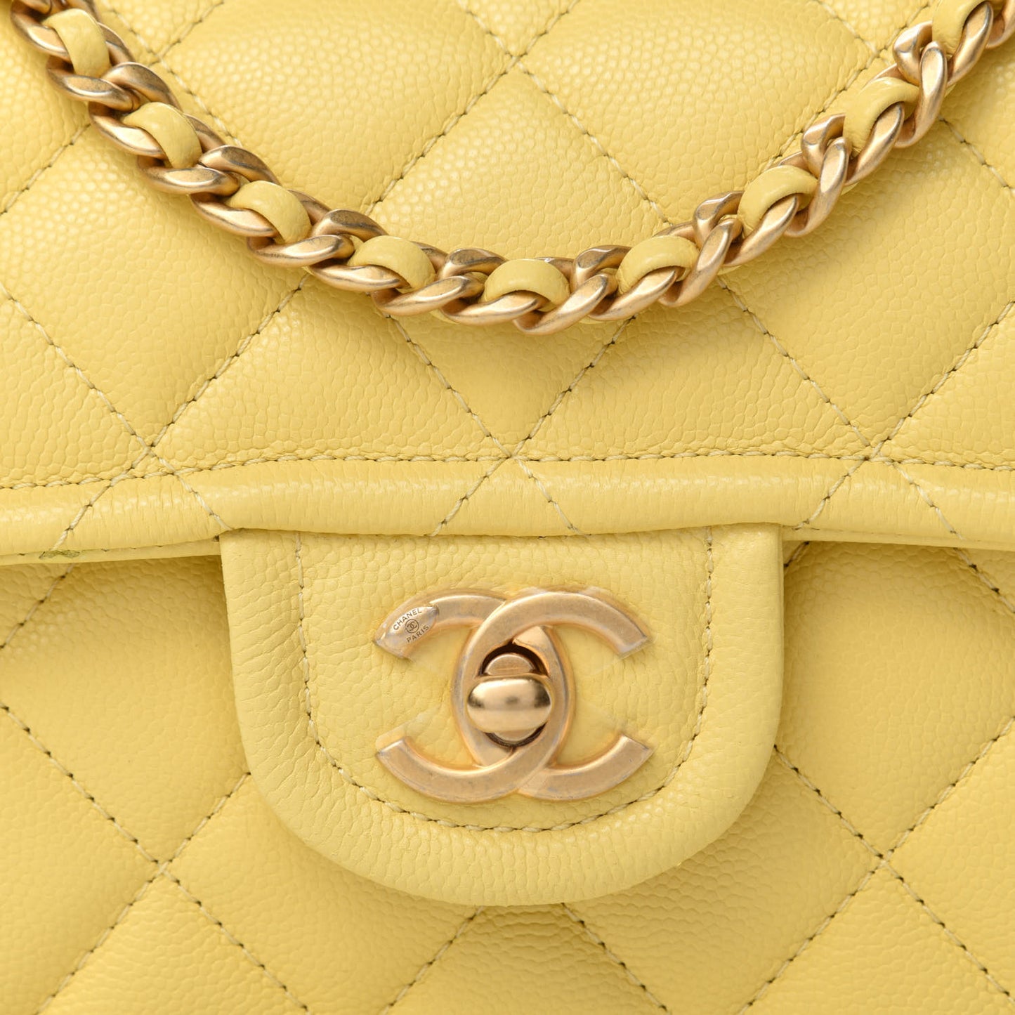 Caviar Quilted Mini Sweet Classic Flap Yellow