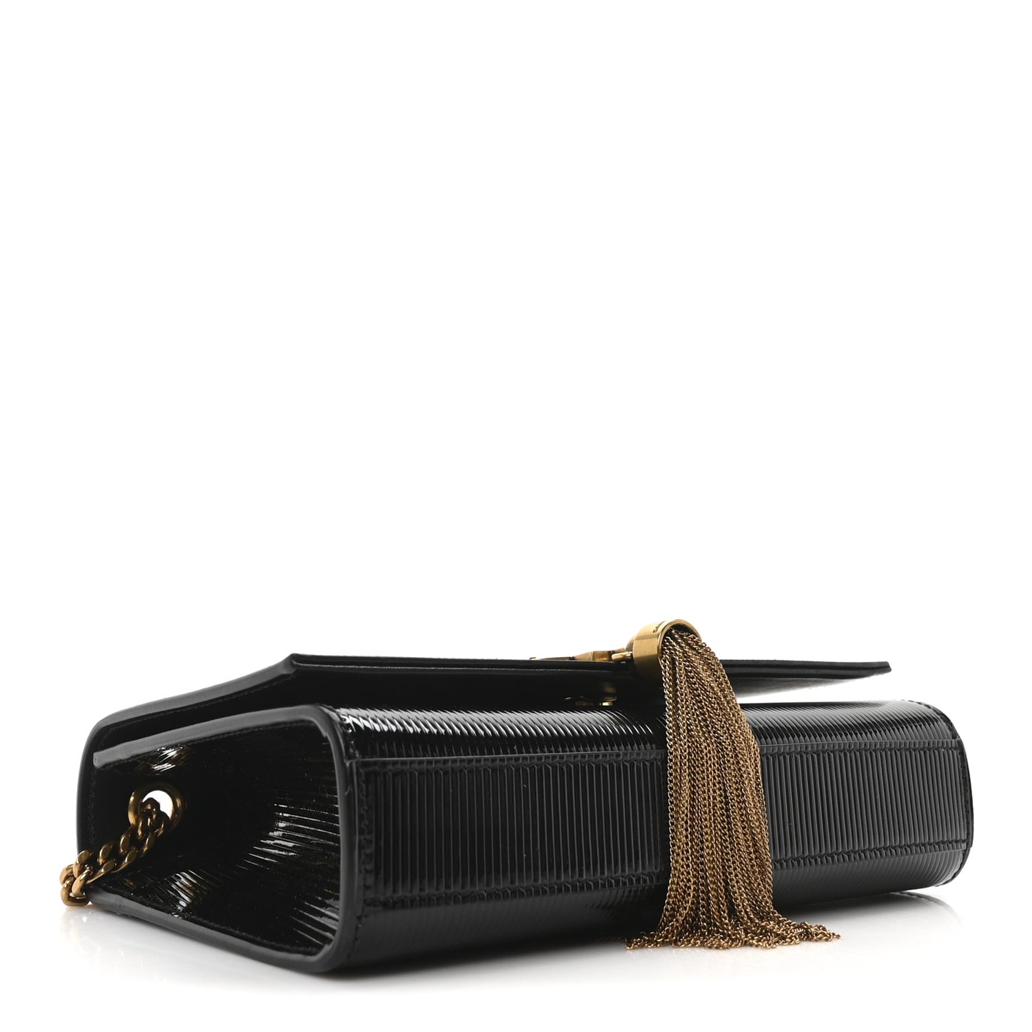 Patent Linear Embossed Small Classic Monogram Kate Tassel Satchel Black