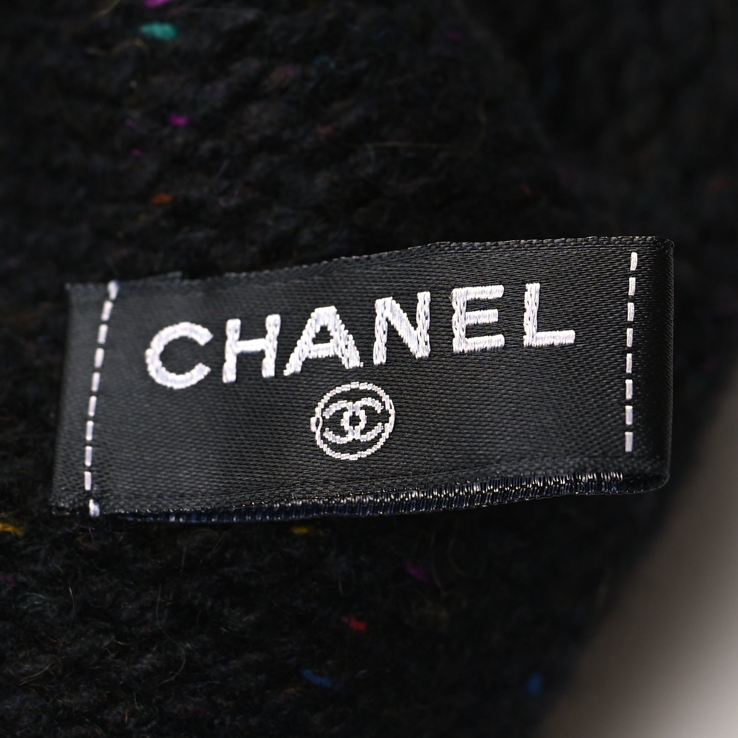 Cashmere Silk CC Beanie Hat Black Ecru
