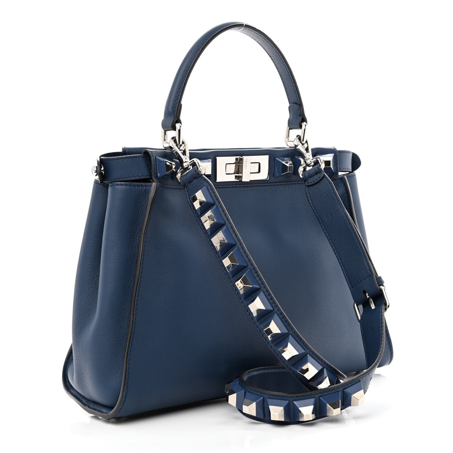 Vitello Seta Studded Medium Peekaboo Iconic Satchel Blue