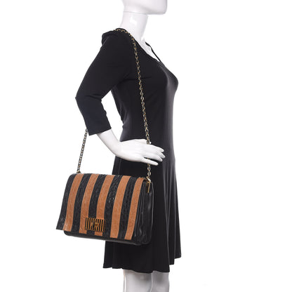 Fendi Calfskin Crocodile Embossed Striped Claudia Large Shoulder Bag Black 2 of 11