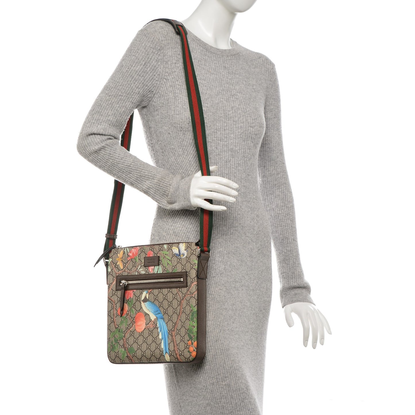 GG Supreme Monogram Tian Web Medium Flat Messenger Beige Multicolor New Acero