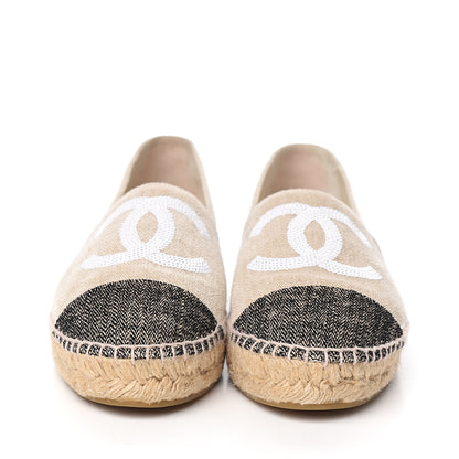 Chanel Toile Sequin CC Espadrilles 40 Beige Black 2 of 11