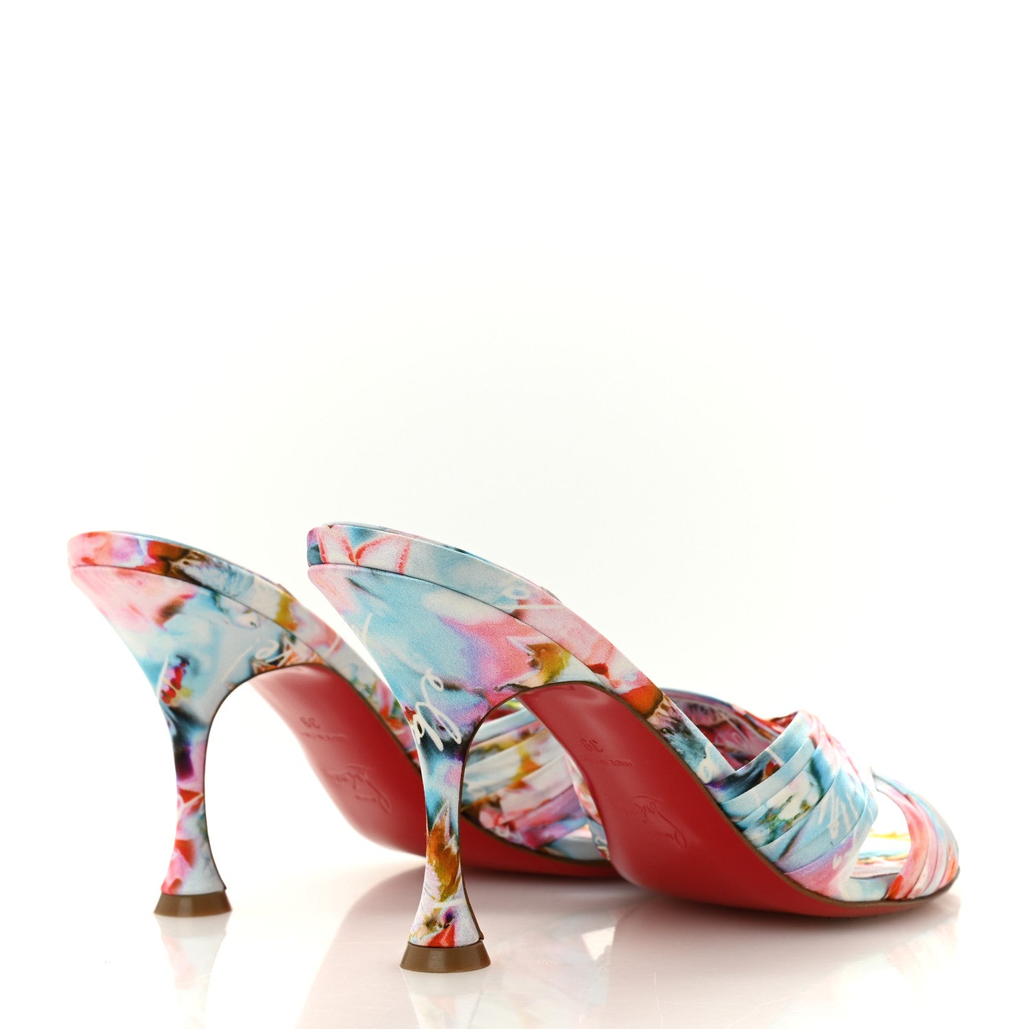 Christian Louboutin Crepe Satin Celebration Print Nicol Is Back 85 Slide Sandals 39 Multicolor 5 of 10