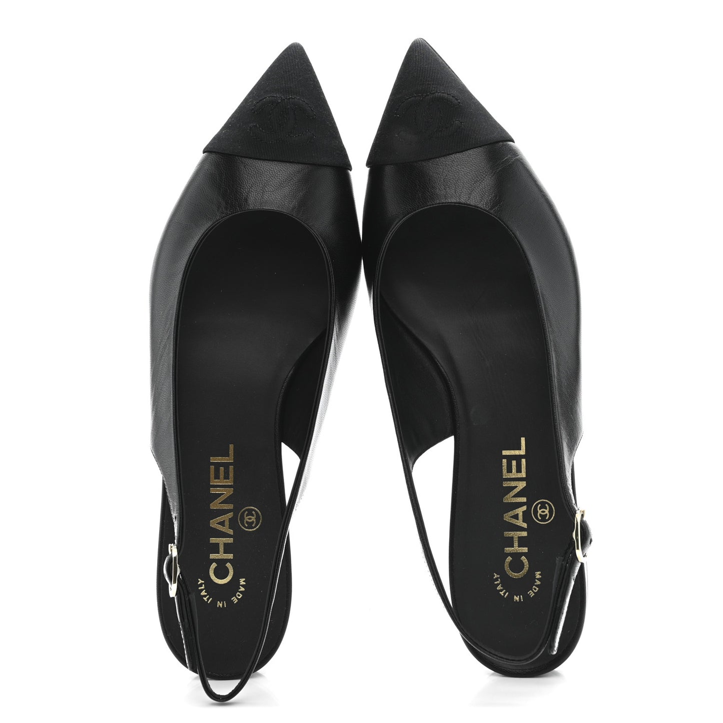 Goatskin Grosgrain Pointed Toe CC Slingback Flats 37 Black