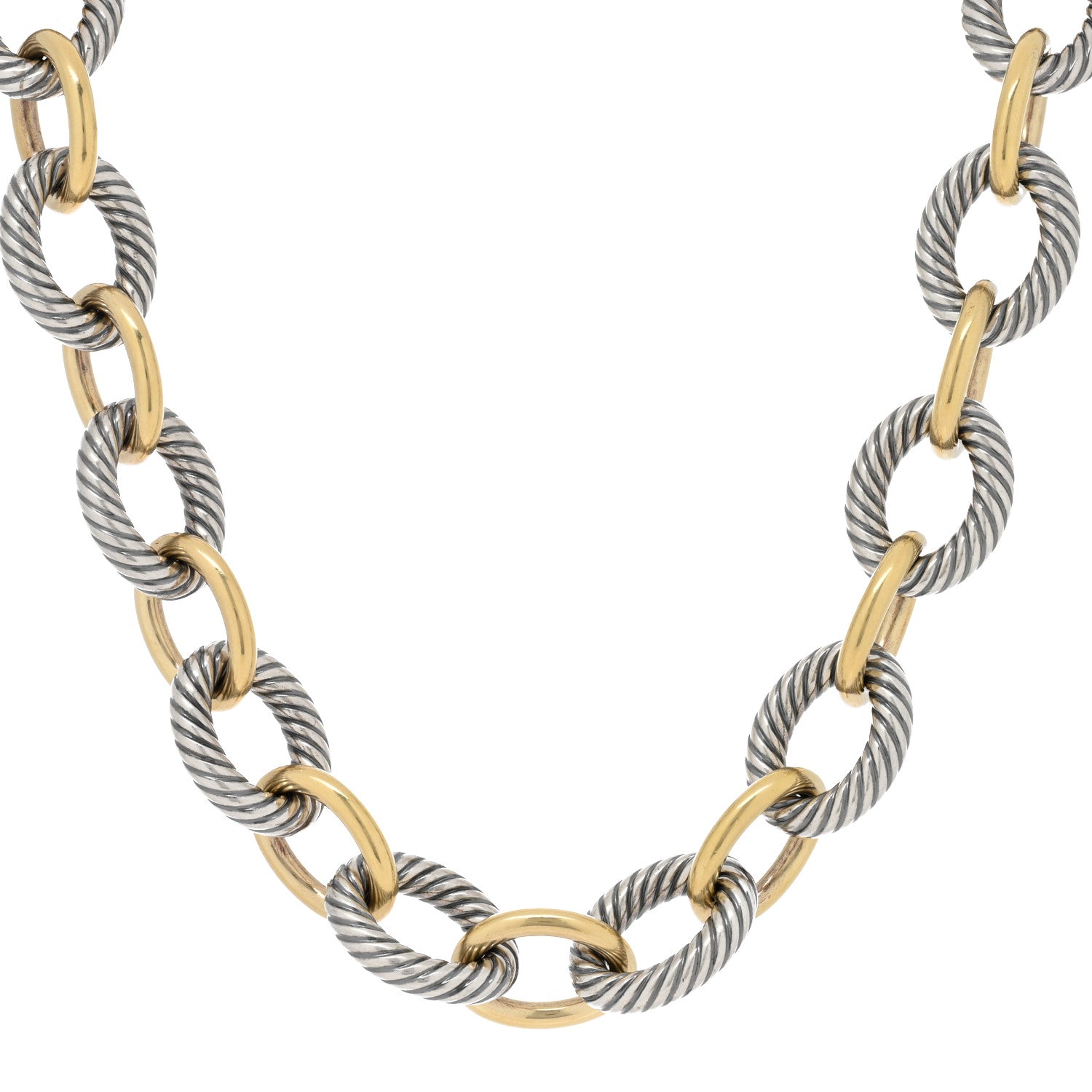David Yurman Sterling Silver 18K Yellow Gold 18mm Oval Link Necklace 1 of 3