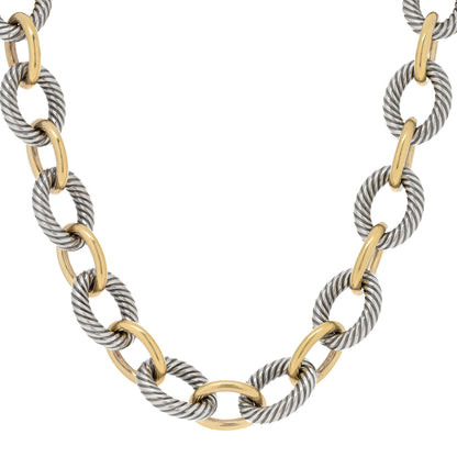 David Yurman Sterling Silver 18K Yellow Gold 18mm Oval Link Necklace 1 of 3