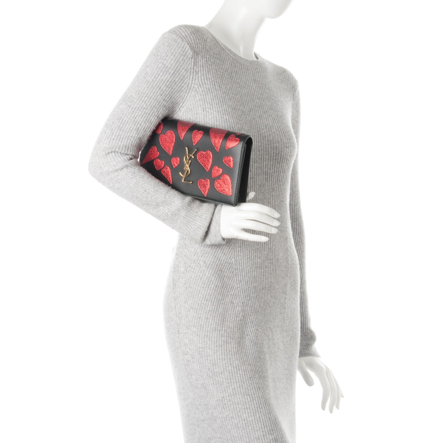 Saint Laurent Calfskin Classic Monogram Kate Heart Clutch Black Rouge 2 of 7