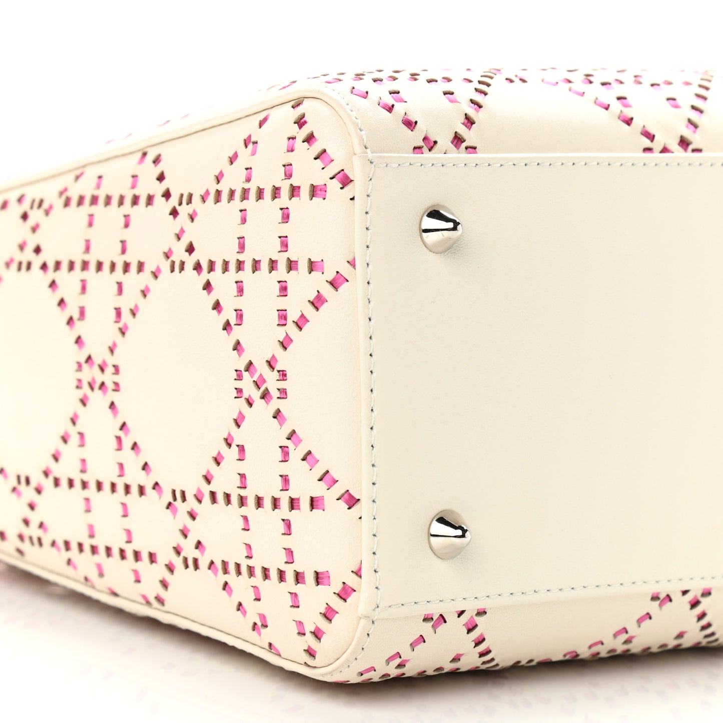 Lambskin Stitched Cannage Medium Lady Dior Pink White