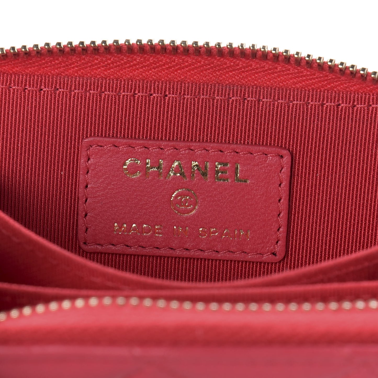 Lambskin Quilted Zip Around Coin Purse Wallet Light Red