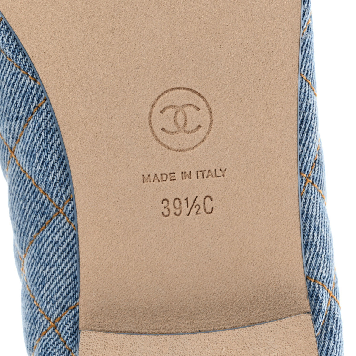 Denim Quilted CC Cap Toe Ballerina Flats 39.5 Light Blue