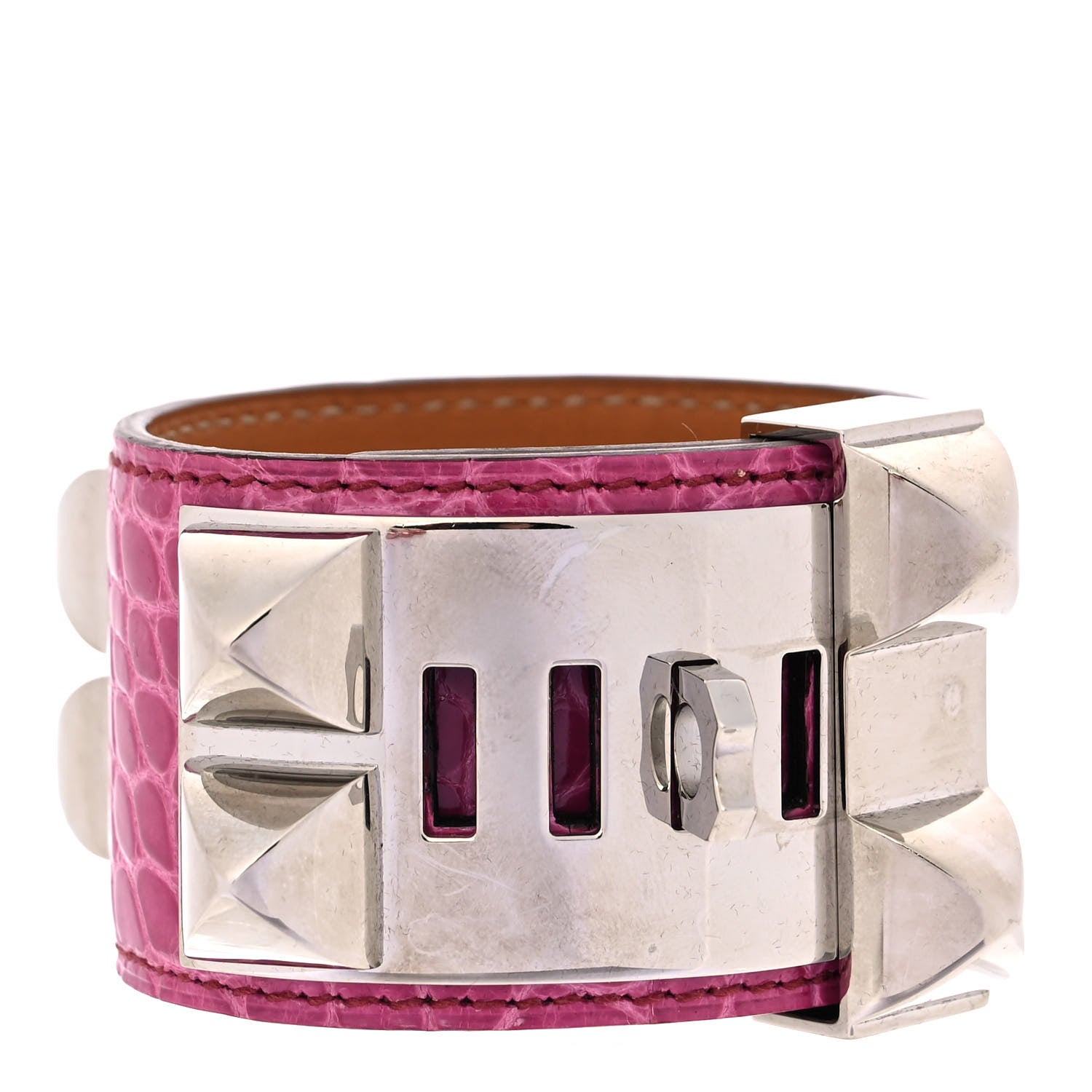 Hermes Shiny Alligator Collier De Chien CDC Bracelet S Rose Scheherazade 3 of 6