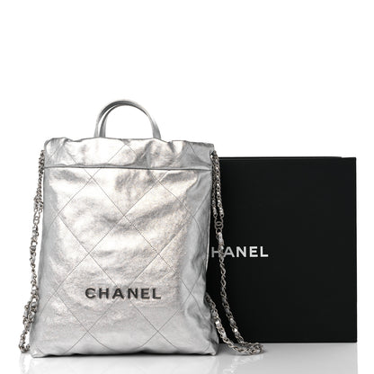 Chanel Metallic Calfskin Quilted Chanel 22 Backpack Silver 10 of 10