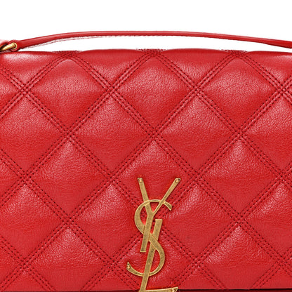 Saint Laurent Lambskin Diamond Quilted Becky Chain Wallet Rouge Eros 7 of 9