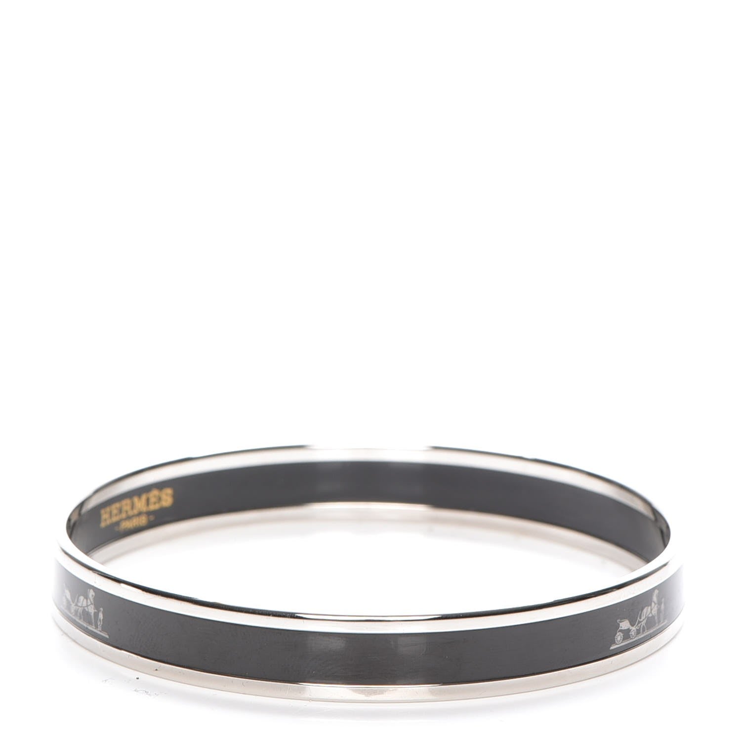Hermes Enamel Printed Narrow Caleche Bracelet 65 Black 3 of 5