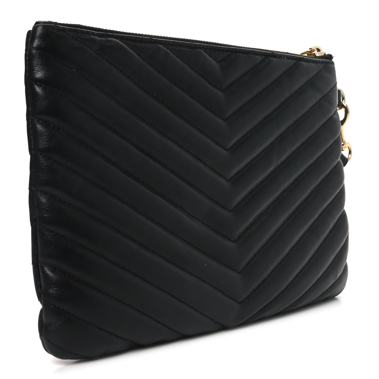 Lambskin Matelasse Chevron Monogram A5 Wristlet Black