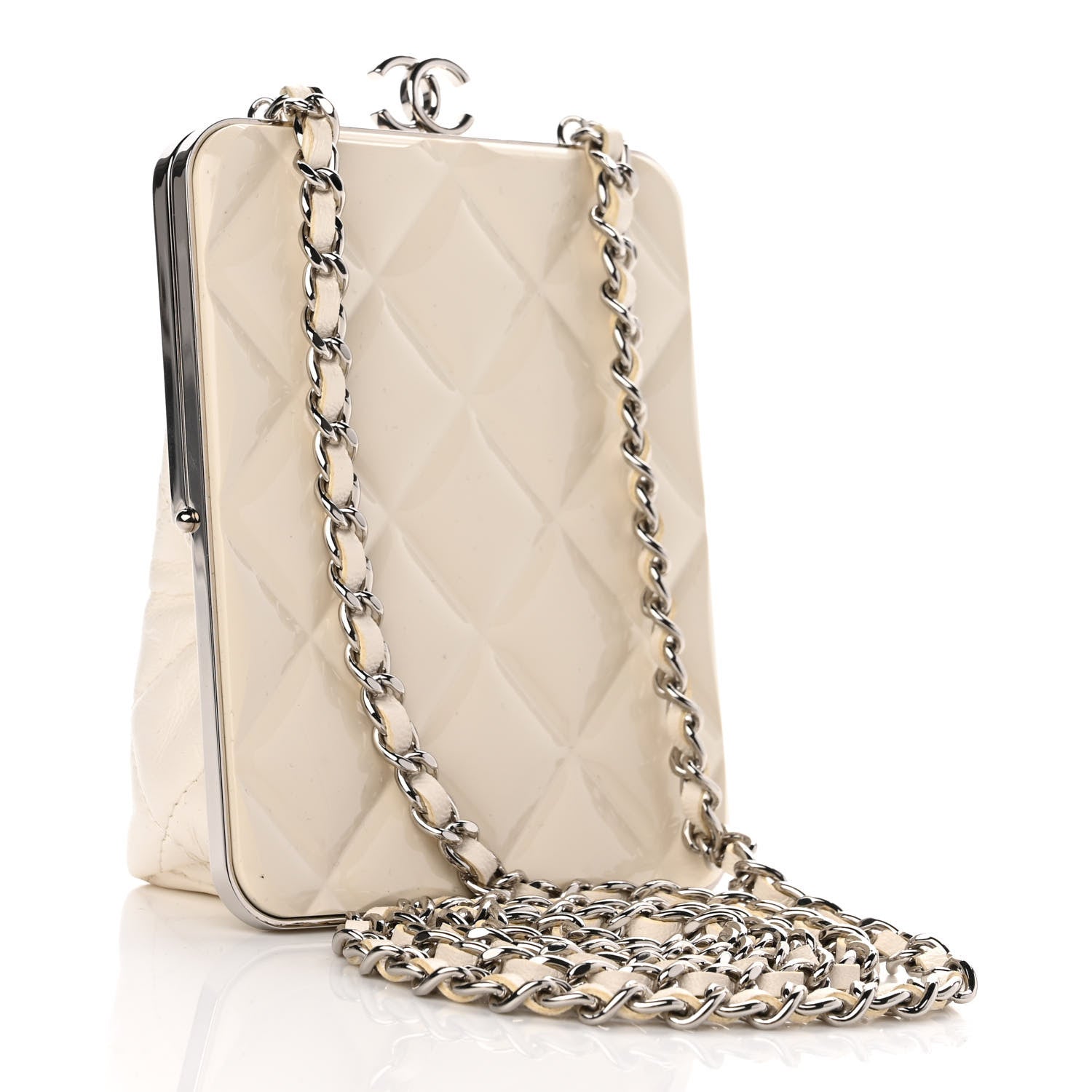 Chanel Lambskin Quilted CC Evening Clutch With Chain White 3 of 10