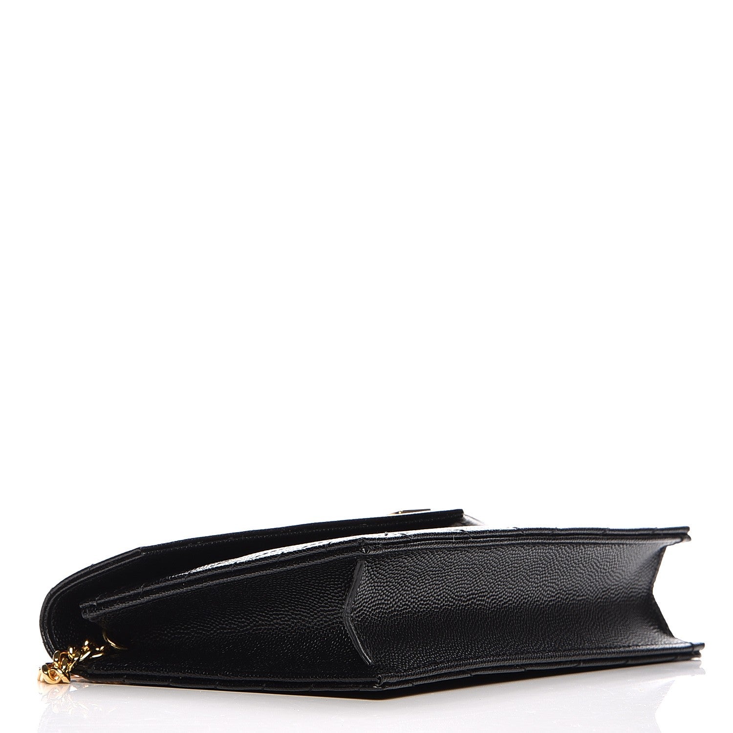 Saint Laurent Grain De Poudre Matelasse Chevron Monogram Envelope Chain Wallet Black 4 of 8