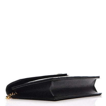 Saint Laurent Grain De Poudre Matelasse Chevron Monogram Envelope Chain Wallet Black 4 of 8