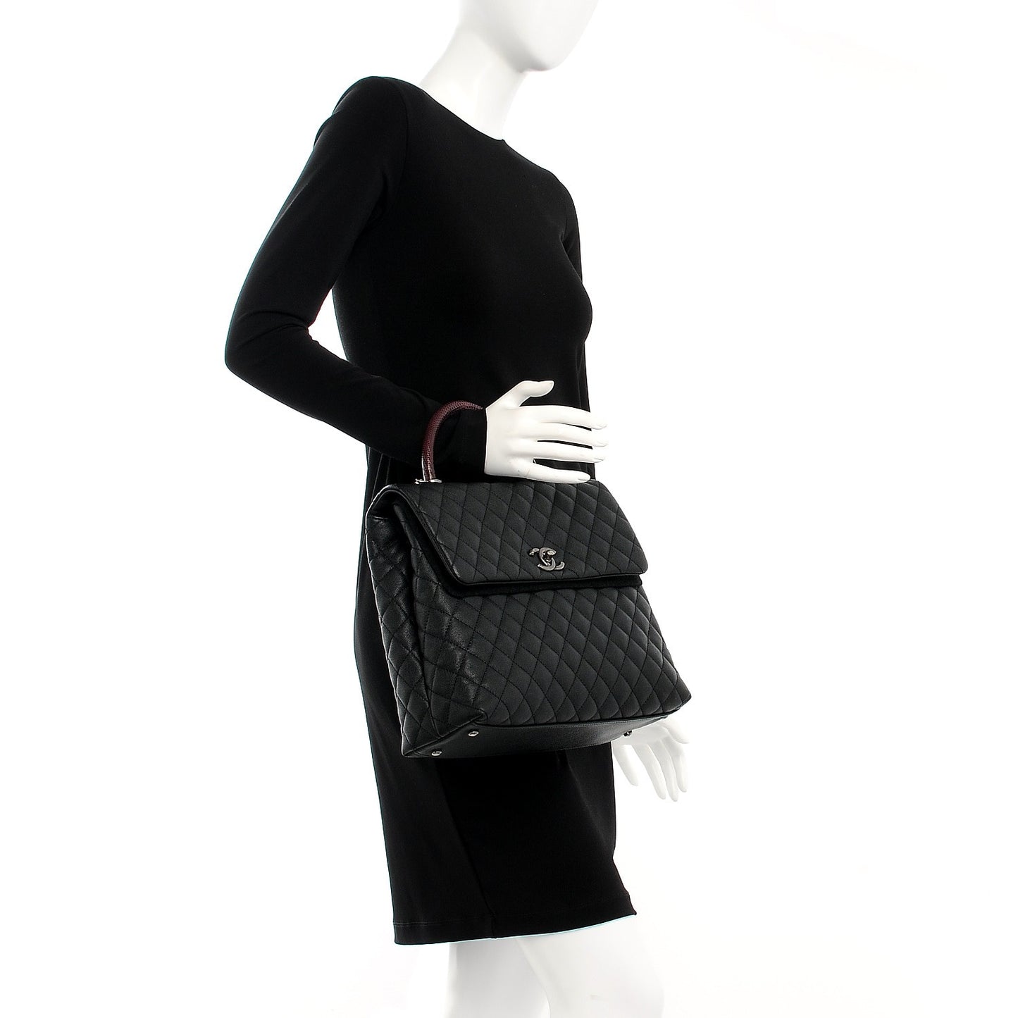 Caviar Lizard Quilted Large Coco Handle Flap Black