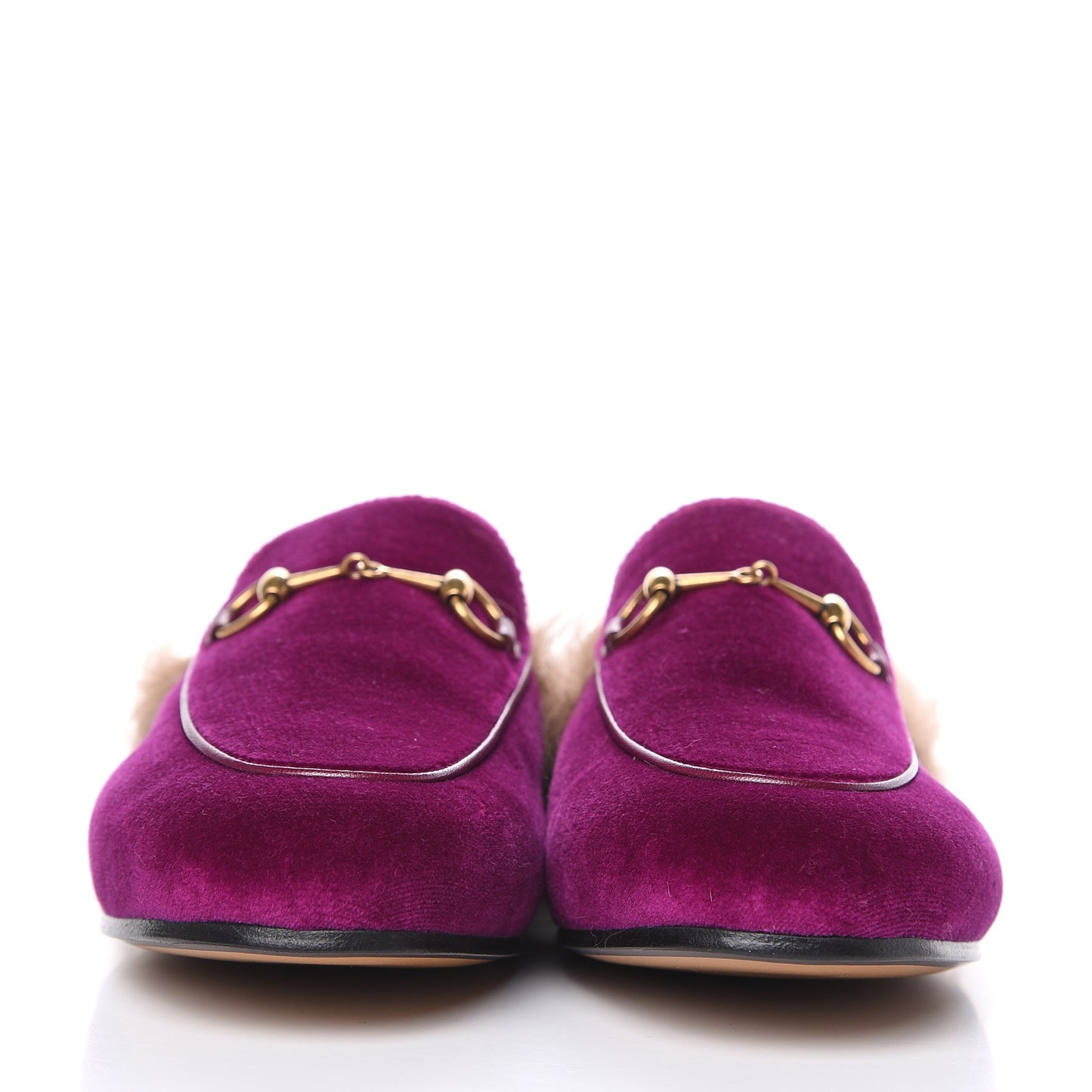 Velvet Fur Womens Princetown Slippers 38.5 Fucsia Violet Cyclamen Natural