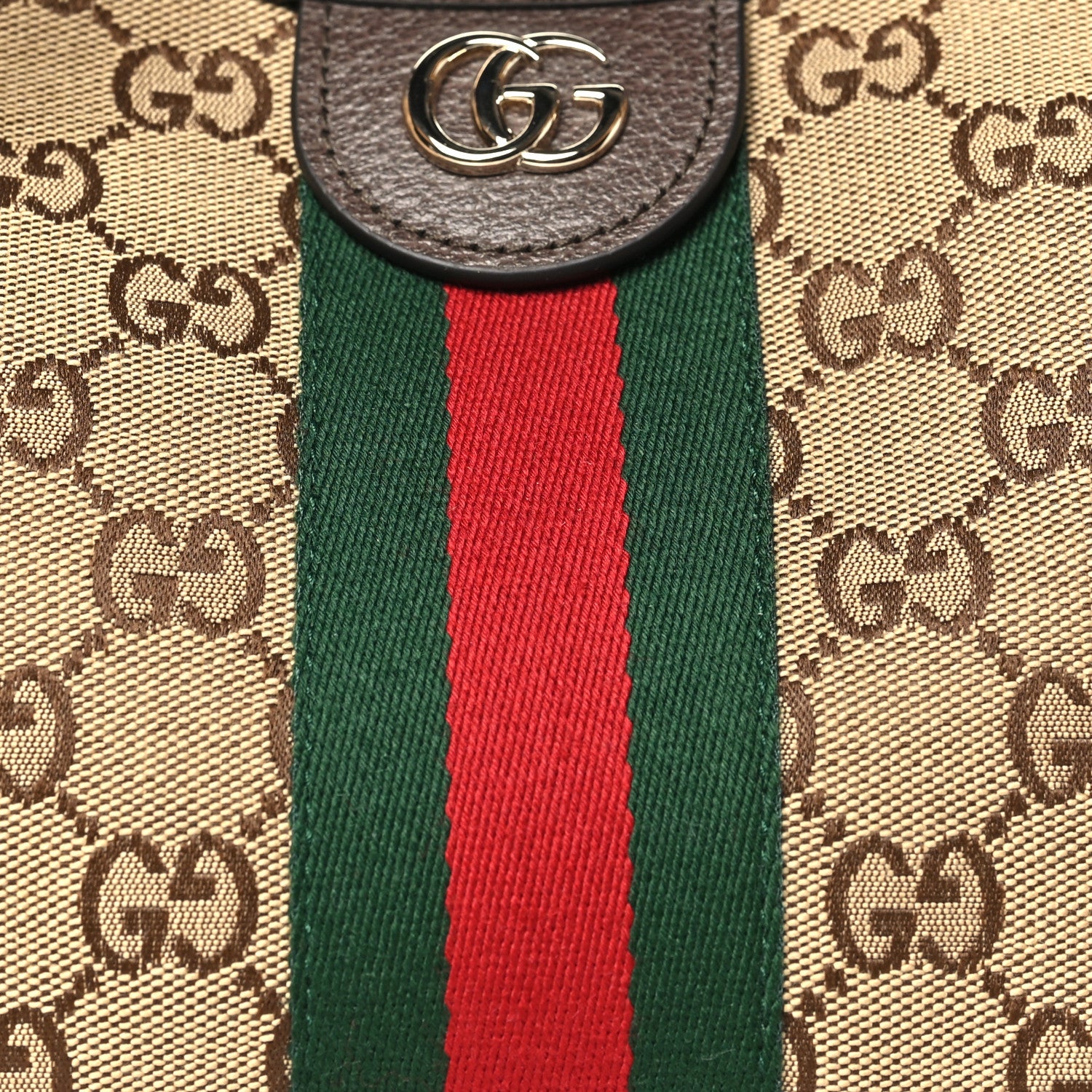 Gucci Monogram Web Small Giglio Tote Beige Dark Brown 8 of 10