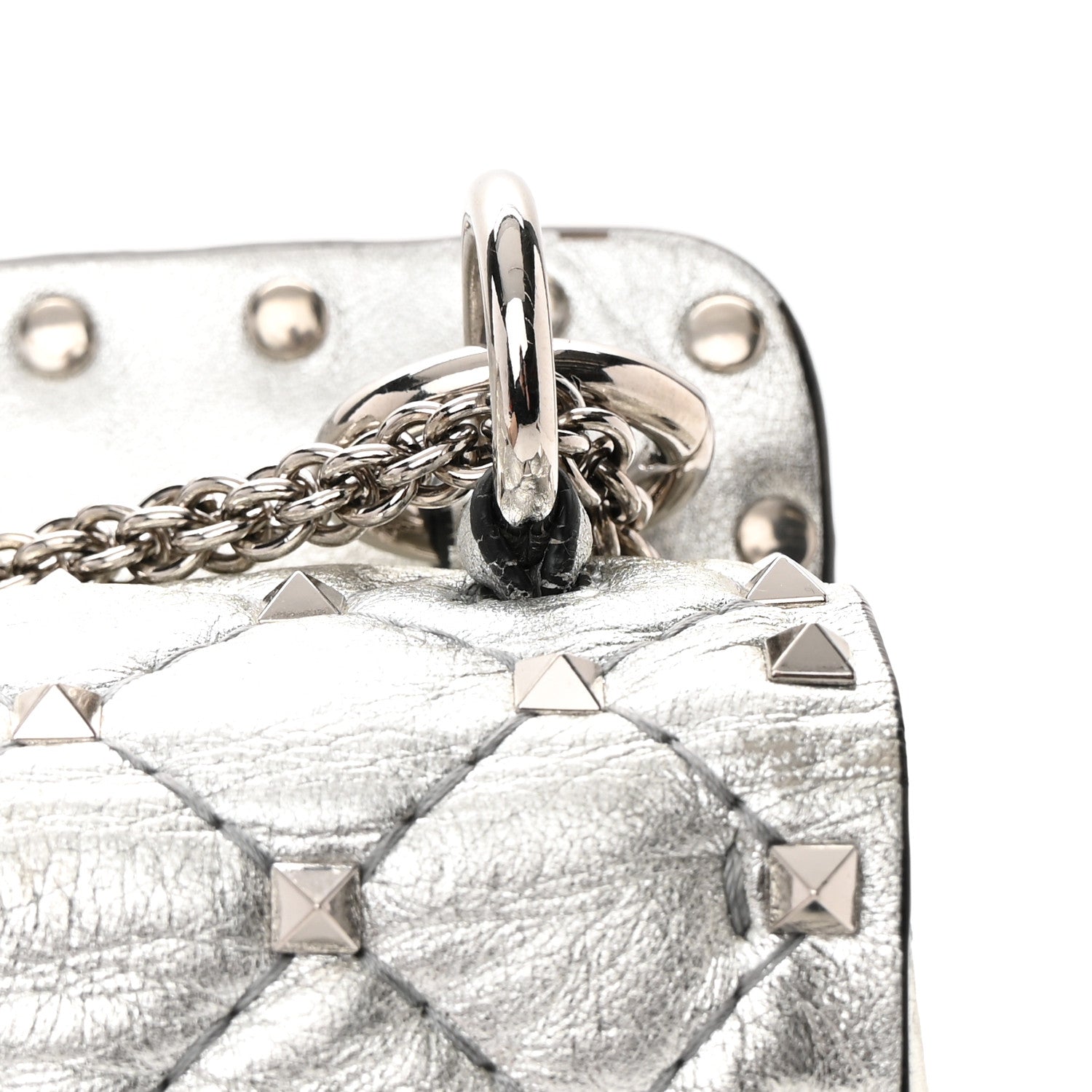 Valentino Garavani Metallic Nappa Medium Rockstud Spike Shoulder Bag Silver 15 of 17