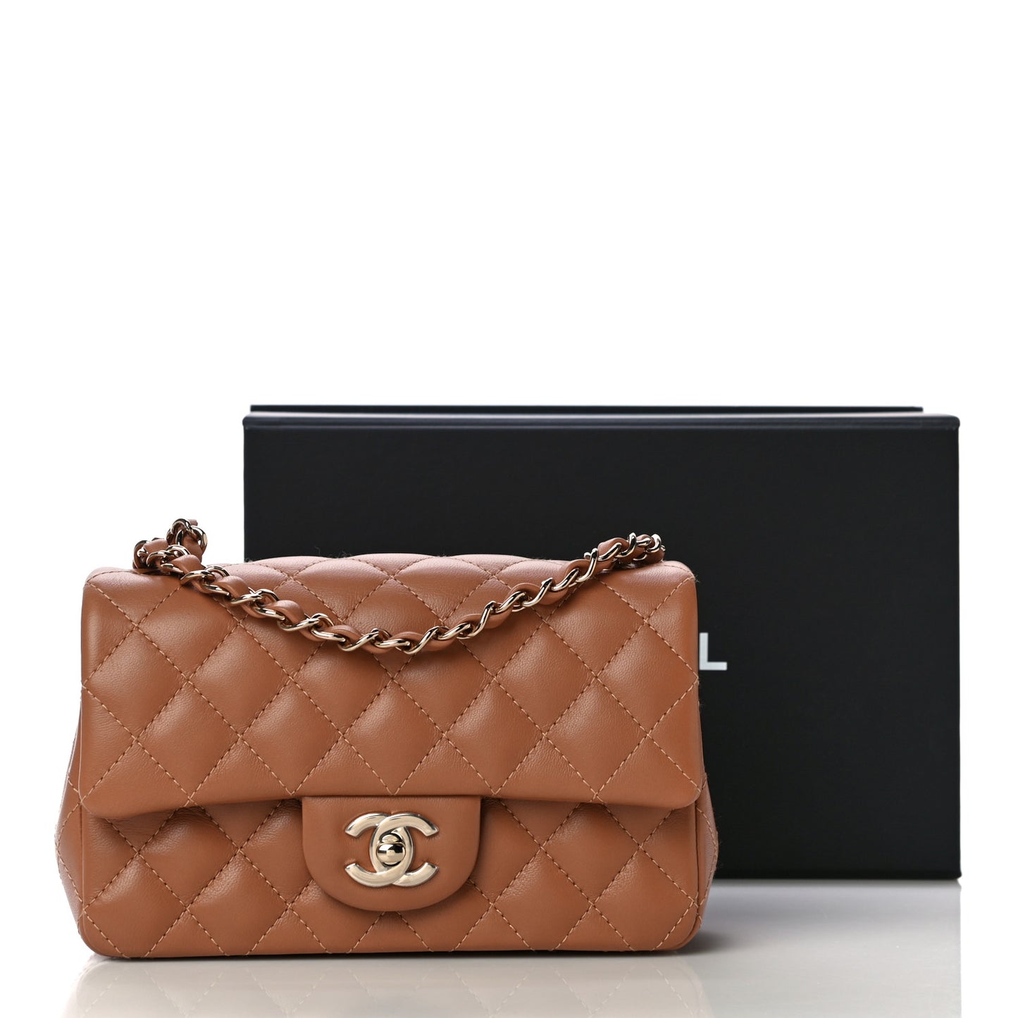 Lambskin Quilted Mini Rectangular Flap Brown