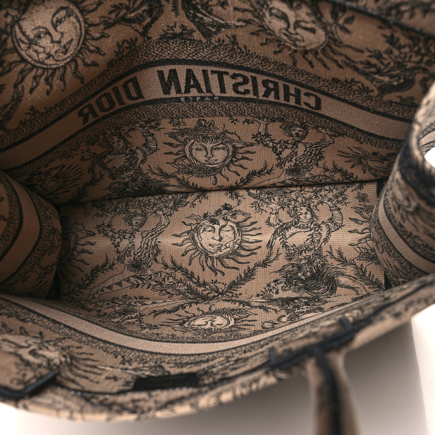 Canvas Embroidered Large Toile de Jouy Soleil Book Tote Beige