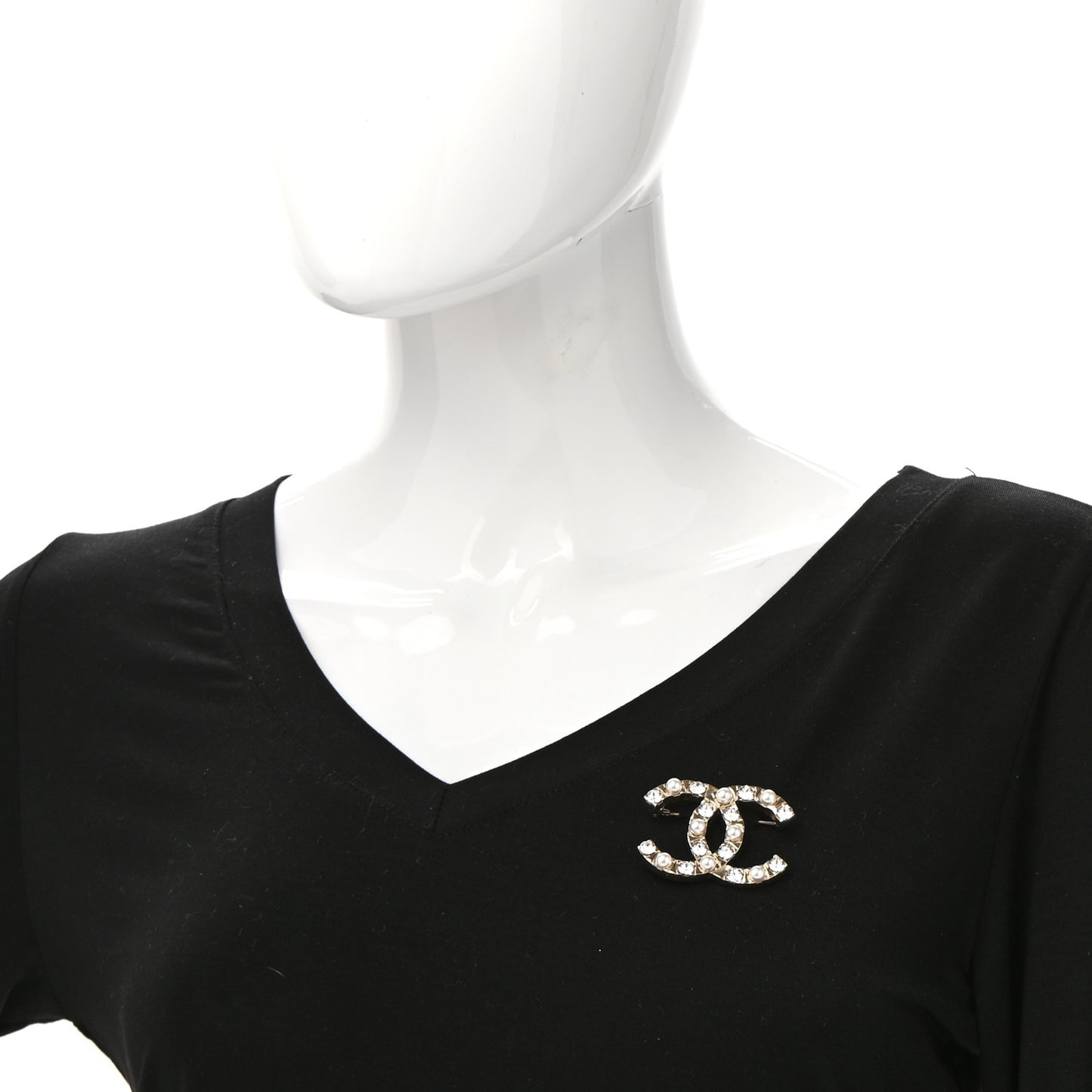 Pearl Crystal CC Brooch Gold