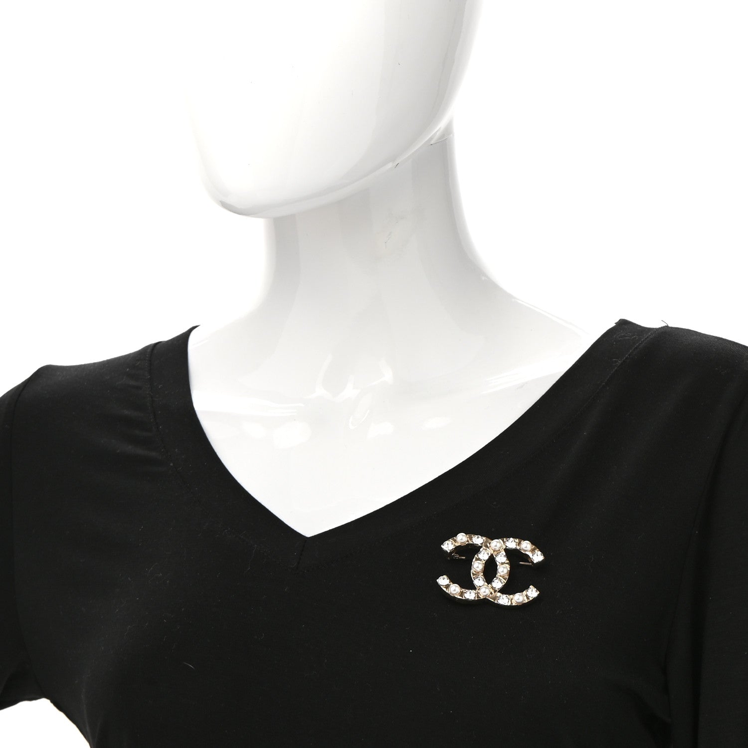 Chanel Pearl Crystal CC Brooch Gold 2 of 5
