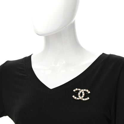 Chanel Pearl Crystal CC Brooch Gold 2 of 5