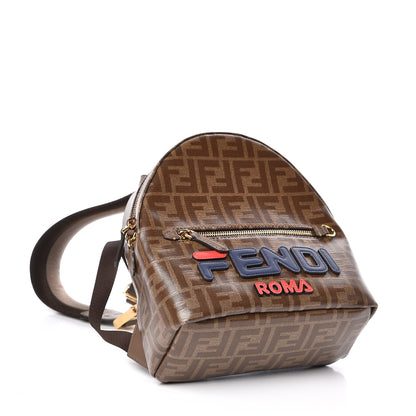 Fendi X FILA Glazed Fabric Vitello Century FF 1974 Mania Mini Backpack Mogano Panna Blueberry 4 of 11