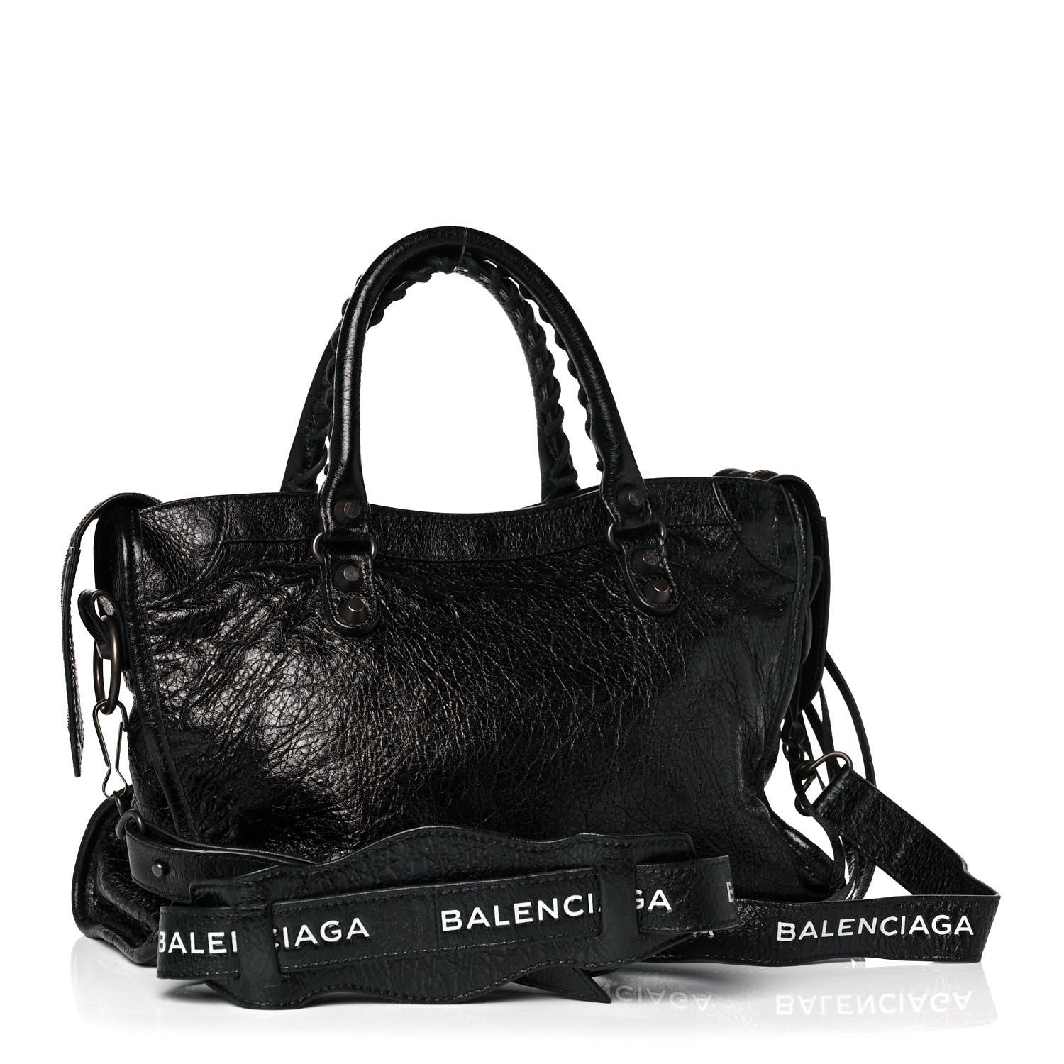Balenciaga Agneau Classic Hardware S City Logo Strap Black White 3 of 14