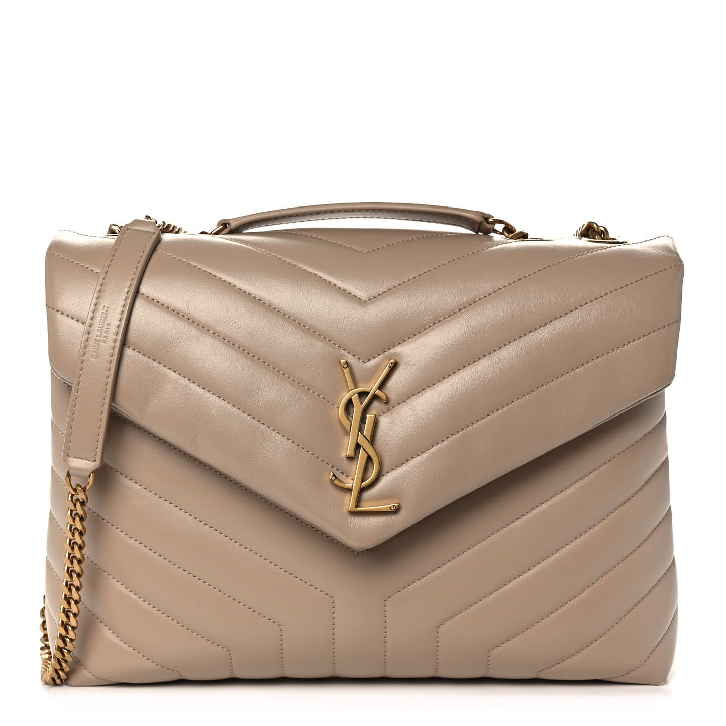 Calfskin Y Quilted Monogram Medium Loulou Chain Satchel Dark Beige