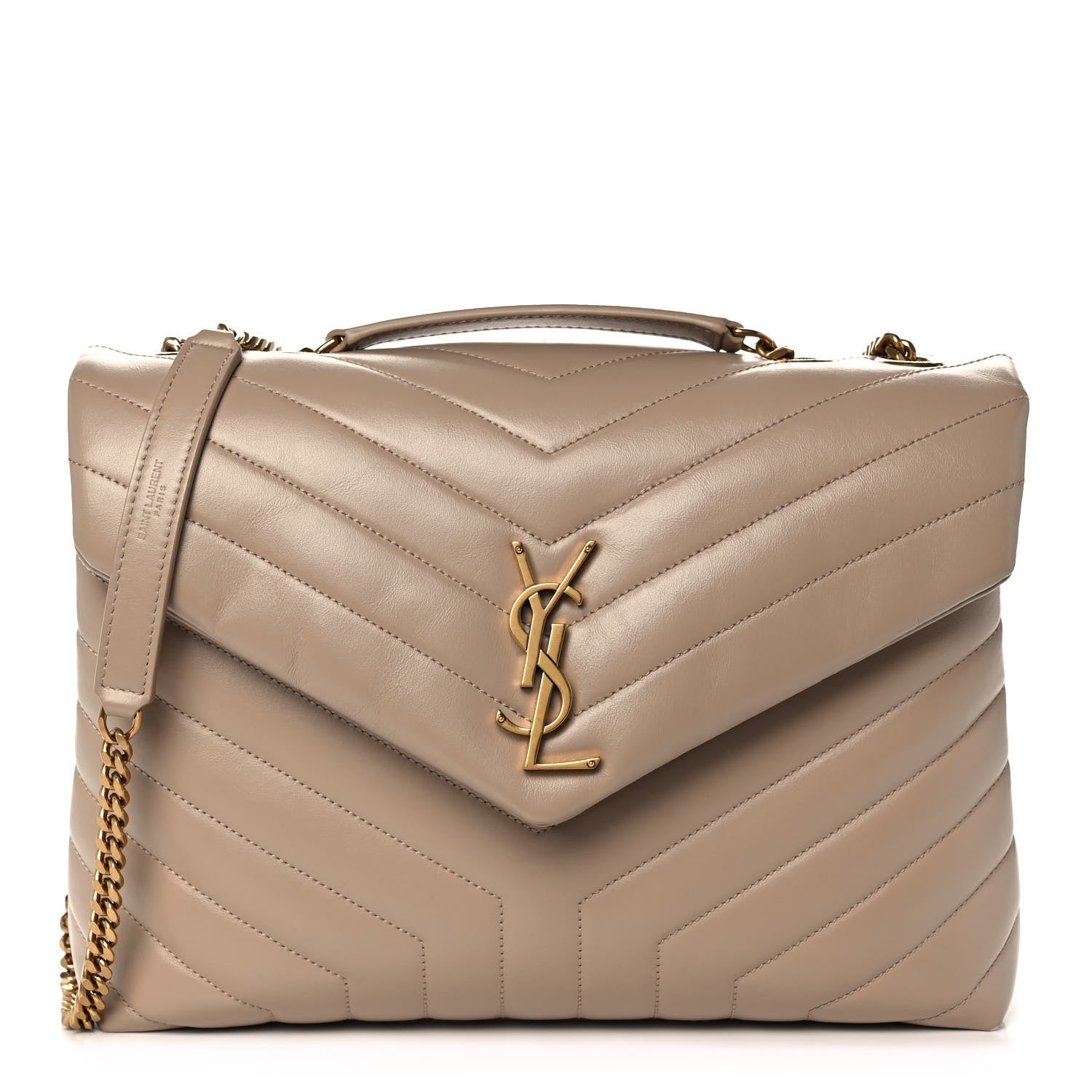 Saint Laurent Calfskin Y Quilted Monogram Medium Loulou Chain Satchel Dark Beige 1 of 14