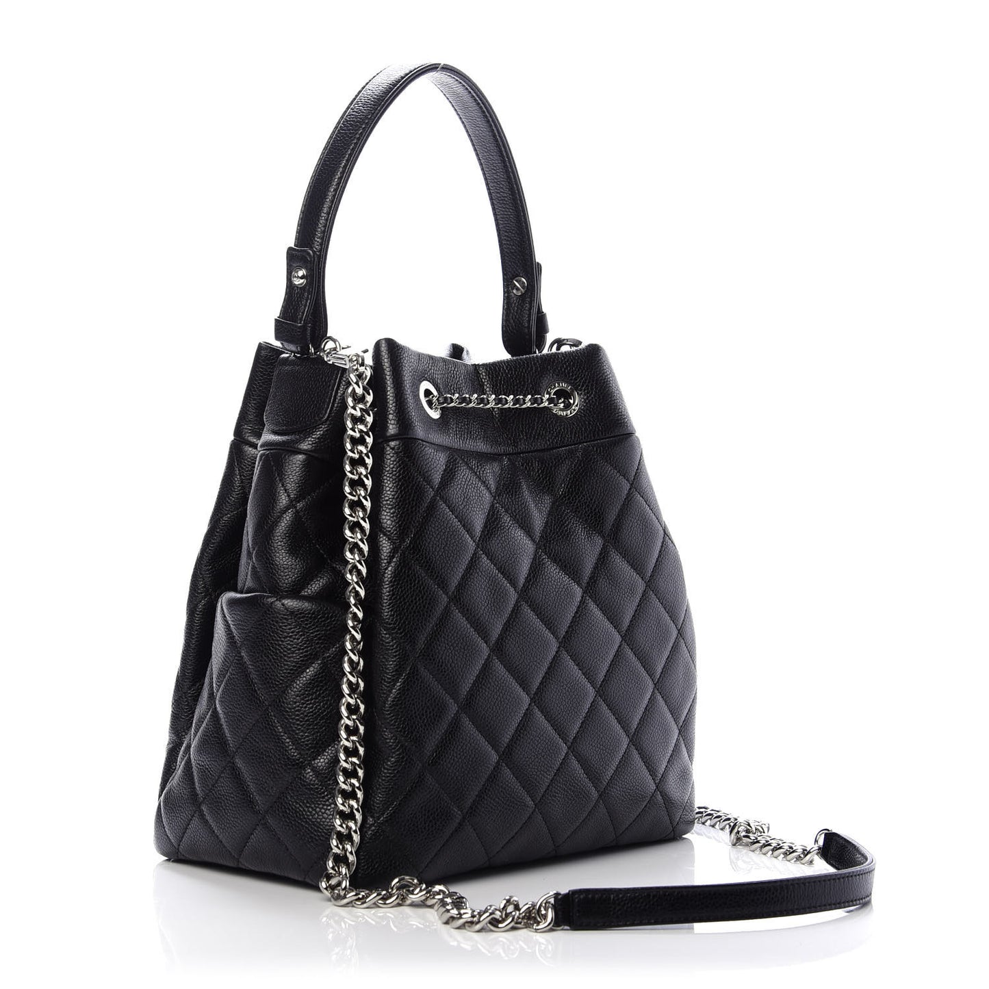 Caviar Quilted Small Chain Bucket Bag Black