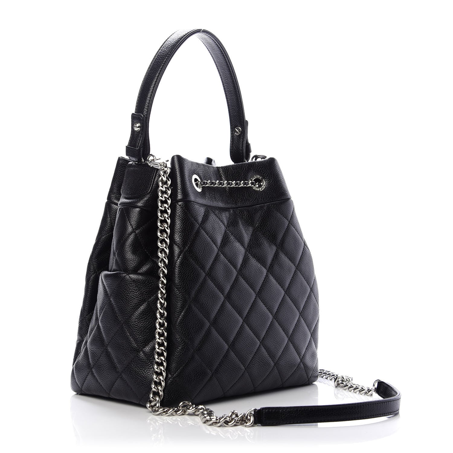 Chanel Caviar Quilted Small Chain Bucket Bag Black 3 of 12