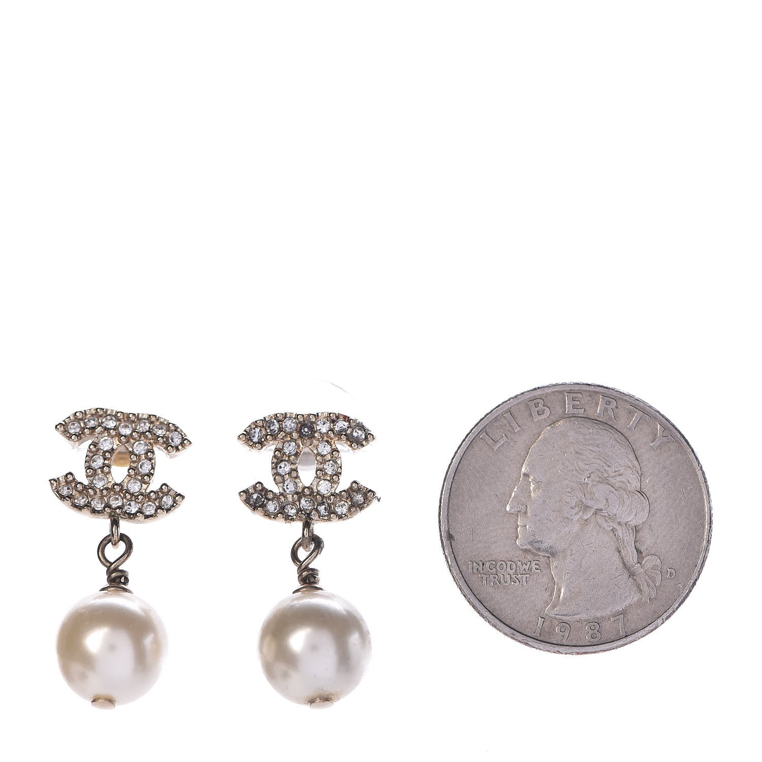 Chanel Crystal Pearl CC Drop Earrings Gold 2 of 4